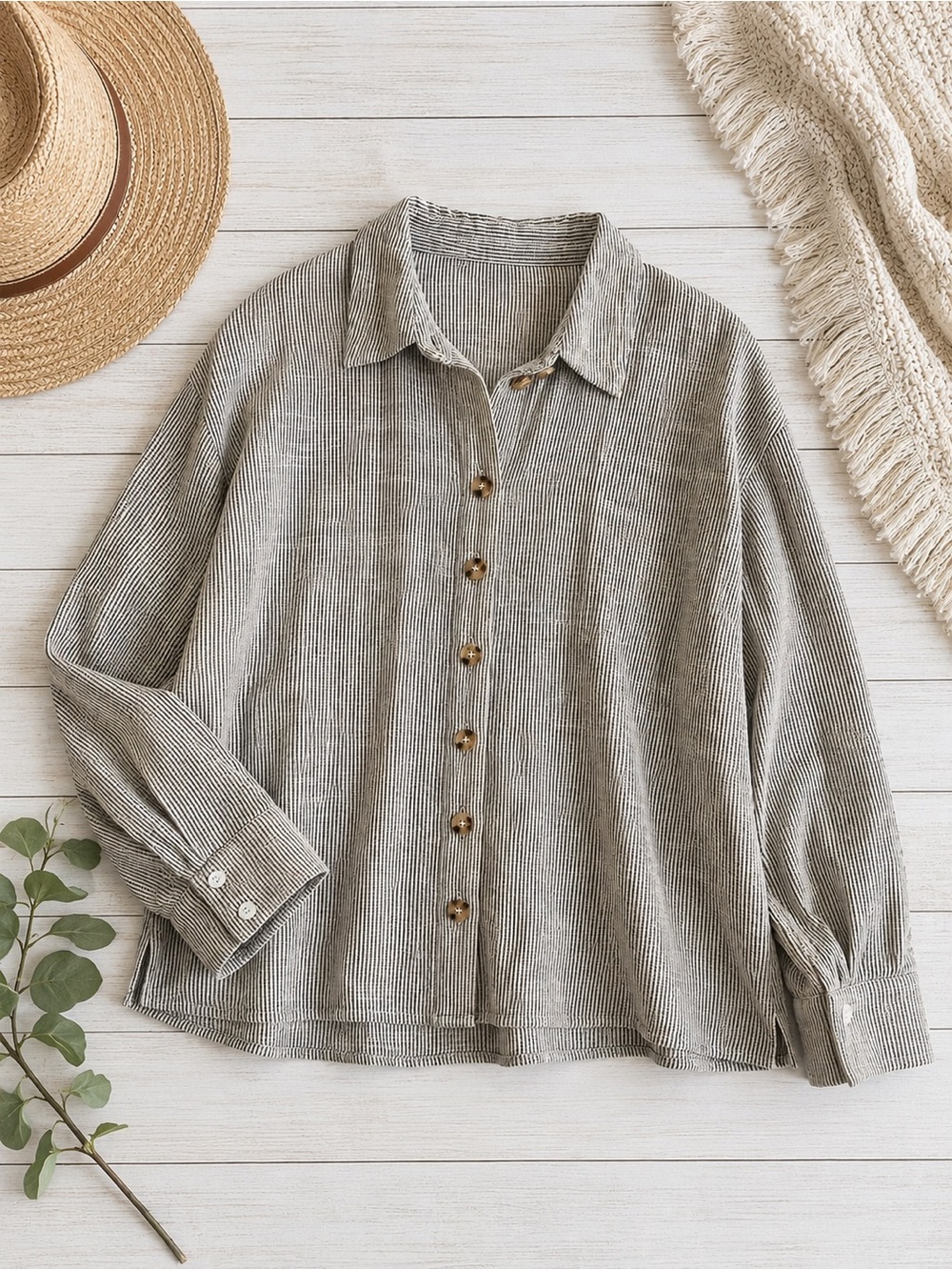 Sadie & Sage Ivory Black Striped Button Front Collared Shirt Size S NWOT Sample